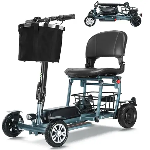 Elektromobil Klappbar für Senioren, Seniorenmobil leicht, einfach aufzubauen und schnelles Aufladen, Stabiler Mobilitätsroller mit 4 Räder (Blau)