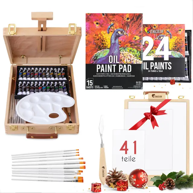 zenacolor staffelei ölfarben set 41 tlg
