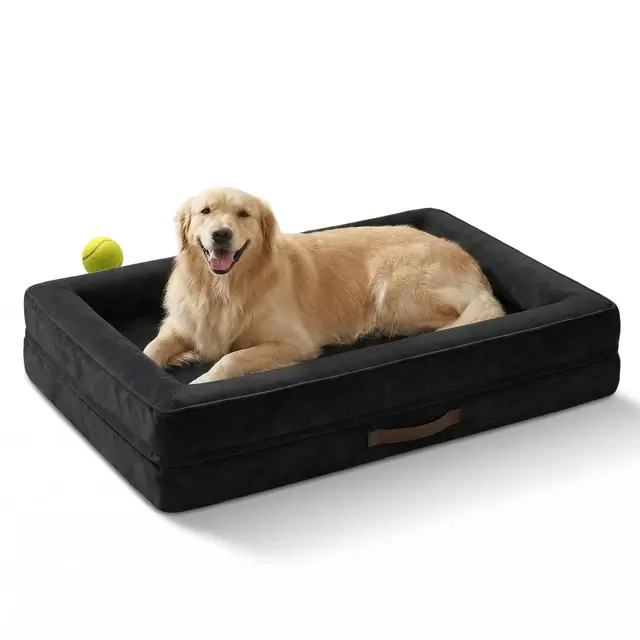 Upvilla Orthopädisches Hundebett XL, Hundekorb Waschbar mit Eierförmiger Kistenschaum,Wasserdicht Hundesofa mit rutschfeste Unterseite und Vierseitiges Kissen (Schwarz, 117x76x19cm)