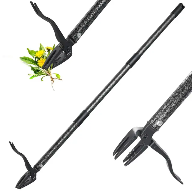 Unkrautstecher, Unkrautentferner Länge 150cm, Metallgriff und 4 Stahlkrallen, Aufrecht Stehender Unkrautentferner mit Gartenhandschuhen Geschenk, Haustierfreundlic