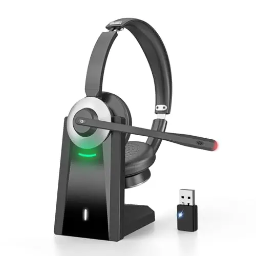 Earbay Kopfhörer Kabellos Bluetooth & Headset mit Mikrofon, Bluetooth V6.0 Headset mit Mikrofon und KI-Rauschunterdrückung, USB-Dongle und Ladestation, Stummschaltung für PC