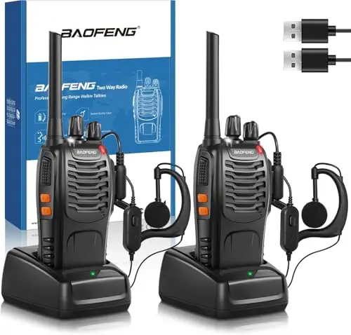 Professionelles Walkie Talkie für Erwachsene mit großer Reichweite, wiederaufladbarem Akku, 16-Kanal-Zwei-Wege-Funkgerät, USB-Ladegerät und Hörmuschel mit VOX (schwarz, 1 Paar)