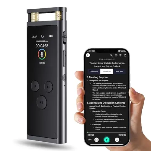 64GB KI Diktiergerät mit Playback für Vortrag/Interviews/Klassen | Aufnahmegerät mit ChatGPT 4o zum Transkribieren und Zusammenfassen, One-Touch-Aufnahme, Rauschunterdrückung,102 Sprachen