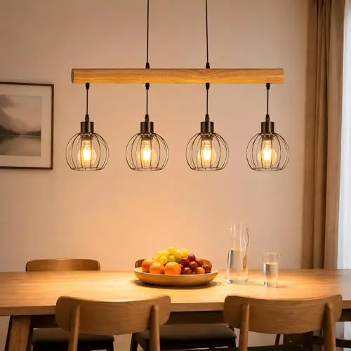 zmh vintage hängelampe holz 4-flammig