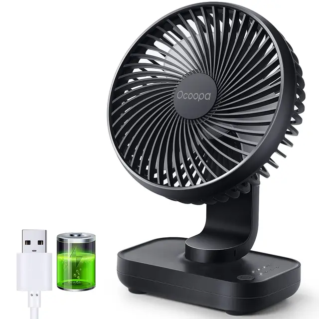 OCOOPA USB Ventilator Ultra Leise - 4000mAh Tischventilator, 4 Geschwindigkeiten, Mini Ventilator für den Schreibtisch, Zuhause und Büro, Schwarz