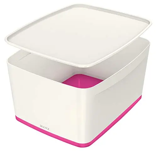 Leitz MyBox, Aufbewahrungsbox mit Deckel, Groß, Blickdicht, Weiß/Pink Metallic, Kunststoff, 52161023