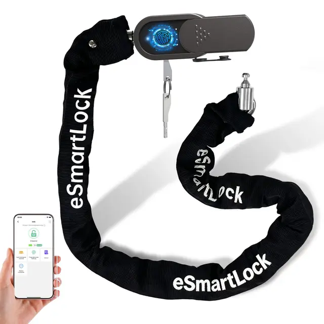 Eseesmart Fahrradschloss Fingerabdruck mit Schlüssel, 8mm 1000mm Lange Kettenschloss Fahrradschloss Hohe Sicherheit Anti-Diebstahl Wasserdicht für Fahrrad E-Scooter E-Bike Motorrad