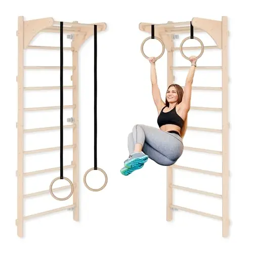 Sprossenwand mit Klimmzugstange für Erwachsene (230 cm), Holz-Kletterwand, Multifunktionales Fitnessgerät, Kletterleiter für Erwachsene & Kinder, 100% ECO, Made in EU