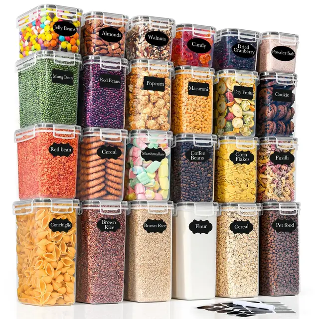 GoMaihe 24er Set Vorratsdosen mit Deckel Luftdicht: Frischhaltedosen mit Etiketten & Marker | Aufbewahrungsbox Küche für Müsli, Mehl, Cornflakes und Zucker | BPA-FREI | Spülmaschinenfes