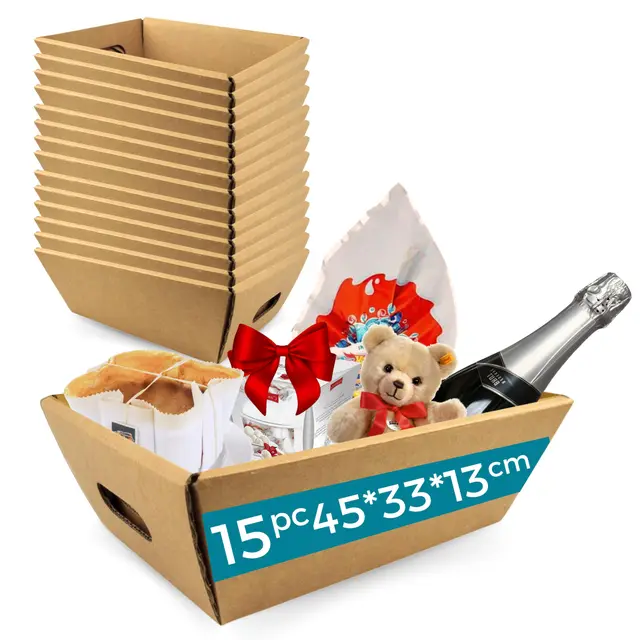 15 leere Kartons aus Pappe, ohne Deckel, 45 x 33 x 13 cm, Geschenkverpackung für Weihnachten, Ostern, Vatertag, Muttertag, Firmenkorb und Kartons für Familie und Freunde