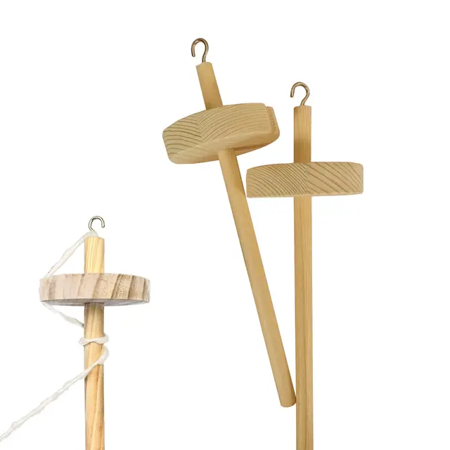 Handgesponnenes Glück: 2er Set Holz Handspindel mit Whorl Garn - Perfektes Werkzeug für Handspinnen und Wolle Spinnen