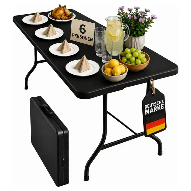 Floordirekt- Buffettisch Tisch klappbar Kunststoff 180x73 cm - Buffettisch mit Tragegriff - Klapptisch für Garten Terrasse und Balkon - Campingtisch 6 Personen (Kyoto)