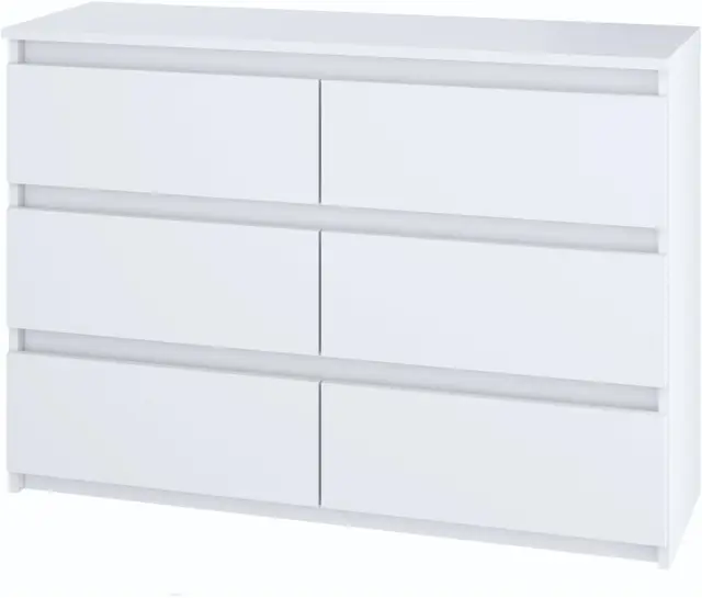 Kommode mit 6 Schubladen | Weiß 120cm Ideal für Schlafzimmer, Wohnzimmer, Kinderzimmer und Büro | Große geräumige Schubladenschrank | 120x75x40 cm