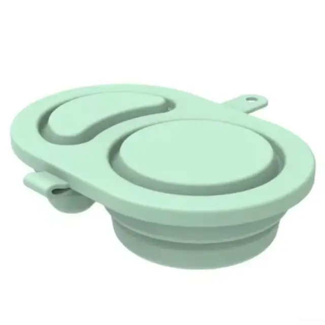Zusammenklappbarer Silikon-Saucenbehälter mit Deckel, faltbare Snackbox mit zwei Fächern, auslaufsicher, wiederverwendbar, Lebensmittelaufbewahrung für Kinder, grau (grün)