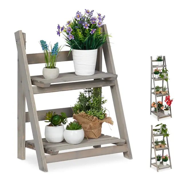 relaxdays blumentreppe 2-stufig holz