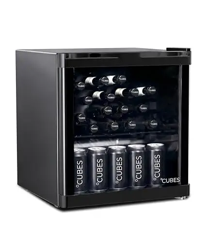 °CUBES Mini Kühlschrank 48 L Schwarz – Eleganter Getränkekühlschrank mit Glastür & 1 variabler Ablage | Leise & energieeffizient (39 dB) | Perfekt für Büro, Küche, Gaming & Bar | Stilvolles Design