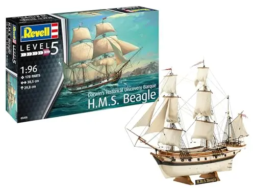 Revell Modellbau, H.M.S. Beagle, Bausatz, Maßstab 1:96, 178 Teile, Bastelset ab 13 Jahren, Detailgetreues Modell, Segelschiff, Authentische Nachbildung