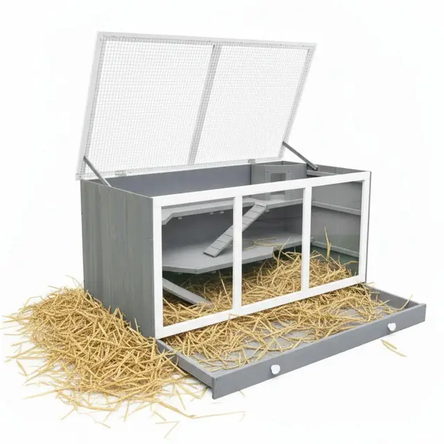 Melko Nagerkäfig XXL Holz mit Plexiglas – Kleintierstall mit 3 Stockwerken, Rückzugs-Haus, leicht zu reinigen – für Kaninchen, Mäuse, Ratten, Hamster und Kleintiere