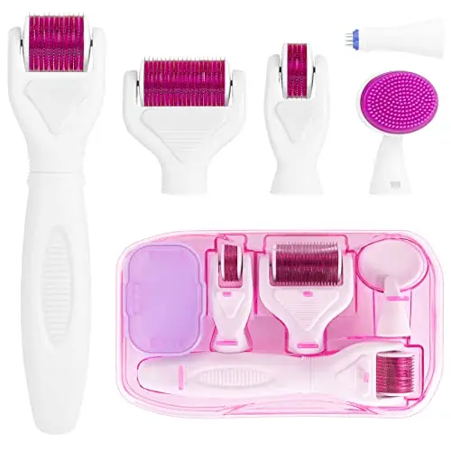 LOPHE Derma roller, 6 in 1 Microneedling Derma Roller für Körper und Gesichtspflege, Micronadeln Narbenroller für Anti-Falten, Schwangerschaftsstreifen
