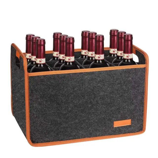 Flaschenträger mit 12 Fächer, Filz Flaschentasche Flaschen Tragetasche, Filztasche Weintasche Biertasche Getränketasche, Flaschenkorb für Camping Picknick und Weinliebhaber Geschenk