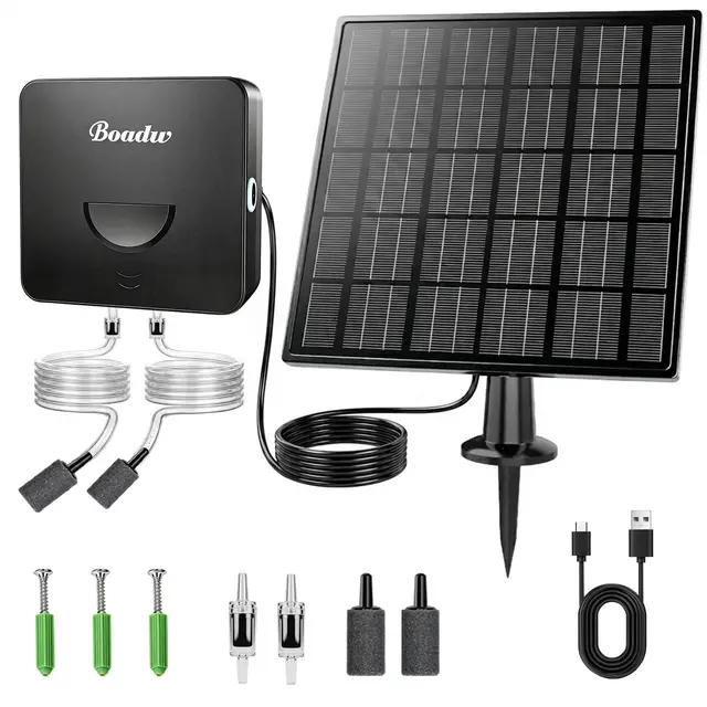6W Solar Teichbelüfter mit 4400 mAh Akku, Belüftungssets für gartenteiche mit Solarpanel, Sauerstoffpumpe Teich Winterfrostschutz 2 Luftsteine für Garten & Angeln an Bewölkten Tagen
