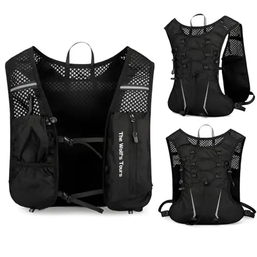 Laufweste Damen und Herren, Trinkrucksack Ultraleicht 200g und Atmungsaktiv, Laufrucksack 5L,Verstellbare Brustgurte,Reflektierender Running Vest für Wandern, Jogging, Fahrrad, Marathon