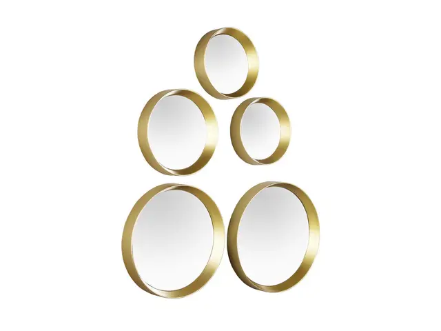 Deko Wandspiegel Vivien 5 teilig mit rundem Rahmen in Gold