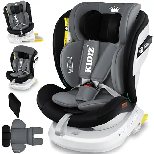 KIDIZ® Autokindersitz mit Isofix i-Size R129 100-150cm bis 12 Jahre, Kinderautositz Gruppe 0/1/2/3, mitwachsender Kindersitz, 5-Punkt-Gurt, höhenverstellbare Kopfstütze, Sitzerhöhung Auto, Schwarz