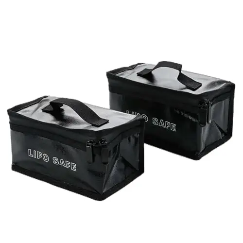 2 Pcs Lipo Safe Bag, Groß Akku Tasche Feuerfest Explosionsgeschützt, 18,5x11x8,5cm, mit Doppel-Reißverschluss, Feuerfeste Tasche für Laden, Lagerung, E-Bike, Drohnen, Powerbank, Schwarz