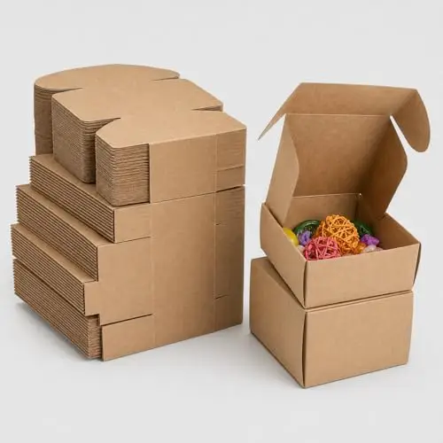 50er Pack Geschenkboxen mit Deckel (12x12x5 cm) - Extra Stabiler Karton Geschenkkarton Braun - Kleine Schachteln aus Kraftpapier für Gastgeschenke, Hochzeit, Pralinen & DIY Basteln