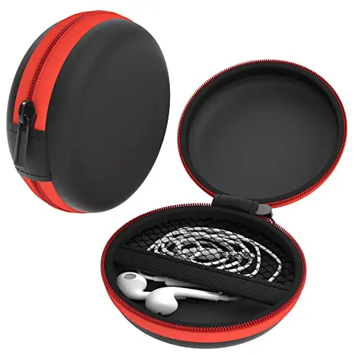 EAZY CASE Universal Tasche für In-Ear Kopfhörer mit Netzfach - Hardcase Aufbewahrungsbox, Schutztasche mit umlaufenden Reißverschluss, extra klein, rund, Rot