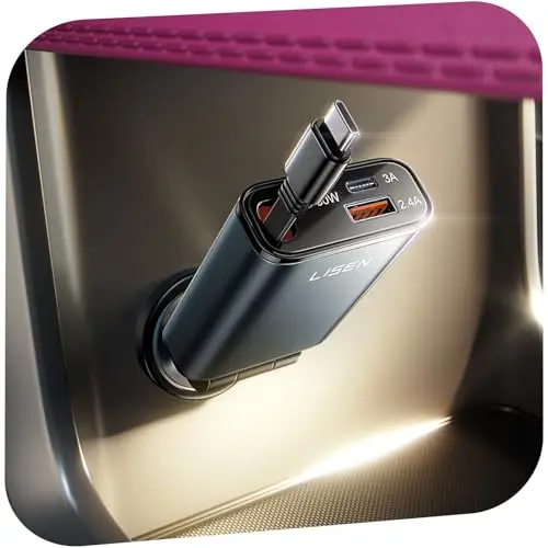LISEN 57W KFZ-Ladegerät 3-in-1 USB-C mit einziehbarem Kabel