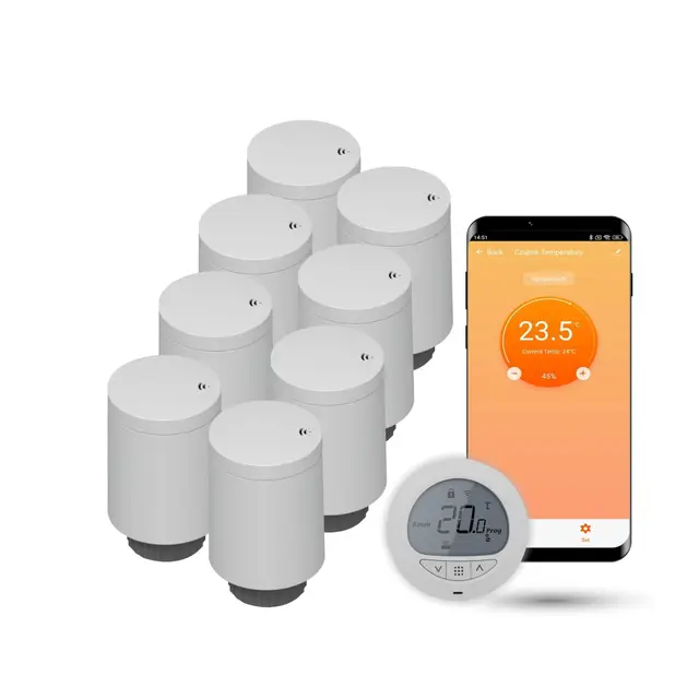 Automat-on Set für Fußbodenheizung mit 8X Smart Heizkörperthermostat und Zigbee Thermostat Fussbodenheizung | Steuerung mit Tuya, SmartLife oder ohne App | Kompatibel mit Alexa, Google Home