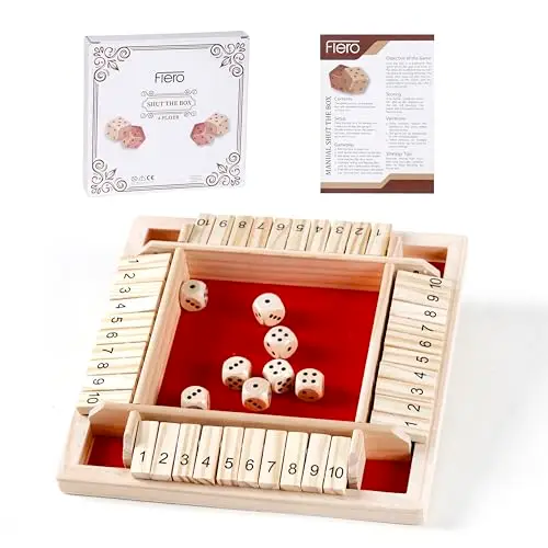 Flero Shut The Box - 4-Spieler-Würfelspiel - Taktik- und Rechenspiel (Rot) - Brettspiel, Lernspielzeug, Bildungsspiel für Kinder und Erwachsene - 8 Würfel