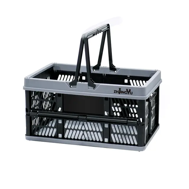 ZHJINGYU Klappbox 20L, Klappkiste mit Griff(38*25*20cm) Klappkorb, Einkaufskorb Plastik für Küche Schlafzimmer Badezimmer Büro (Schwarz und Grau)