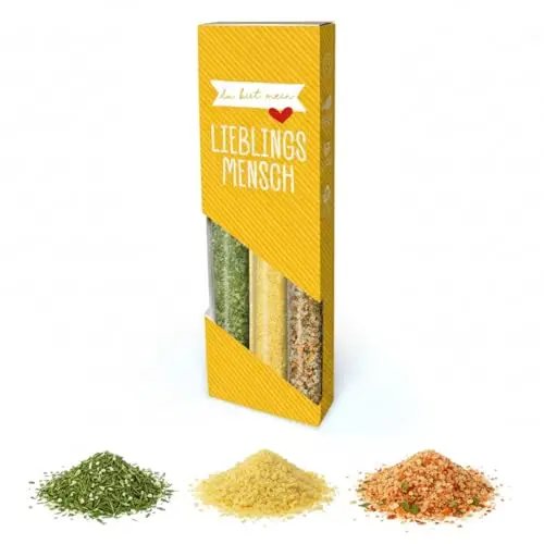 3er Gewürzset Lieblingsmenschen, Gewürzbox mit Kräutersalz, Ingwer-Zitrone & Alleskönner Salz, Grillgewürze für Grillparty, Gewürzmischung Geschenkset Mitbringsel zum Geburtstag