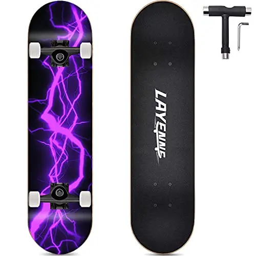 LAYENNE Skateboard, 31 * 8 Zoll Komplettes Skateboard, 7 Schichten Ahorn Skateboard Deck, ABEC-11 Halterung, Geeignet für Erwachsene, Anfänger, Jungen, Mädchen, Jugendliche und Kinder