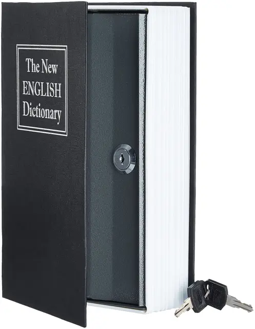 Amazon Basics Buch-Safe, Schloss mit Schlüssel - 5.6 x 15.5 x 23.9 cm, Schwarz