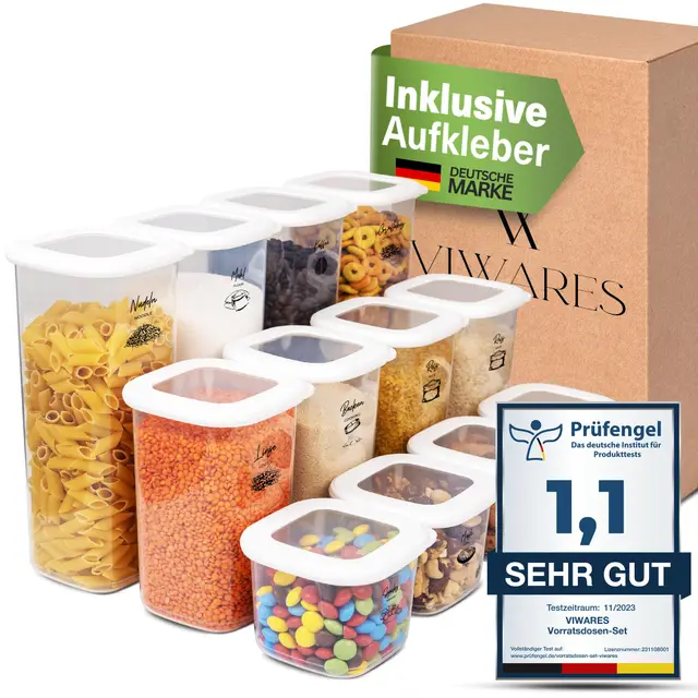 Viwares Vorratsdosen mit Deckel Luftdicht | 12er Vorratsbehälter Set | BPA-FREI | Zur Müsli Mehl und Zucker Aufbewahrung | Praktische Aufbewahrungsbox Küche für alle Lebensmittel