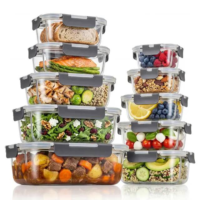 S SALIENT Glas-Frischhaltedosen Set,meal prep boxen,glasbehälter mit deckel,Spülmaschinenfest, Mikrowellen & Gefrierschrankgeeignet, Auslaufsicher, Modern, Lebensmittelbehälter ,Grey
