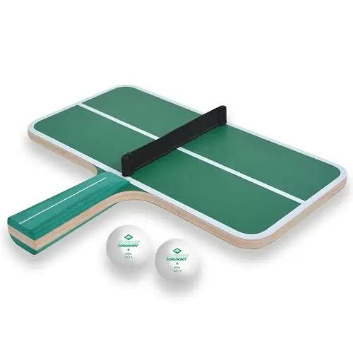 Schildkröt Ping Pong Challenge Tischtennis-Set, 1 Schläger in Form Einer kleinen Tischtennisplatte, mit Netzgarnitur, 2 Bälle, Geschicklichkeitsspiel für Groß und Klein