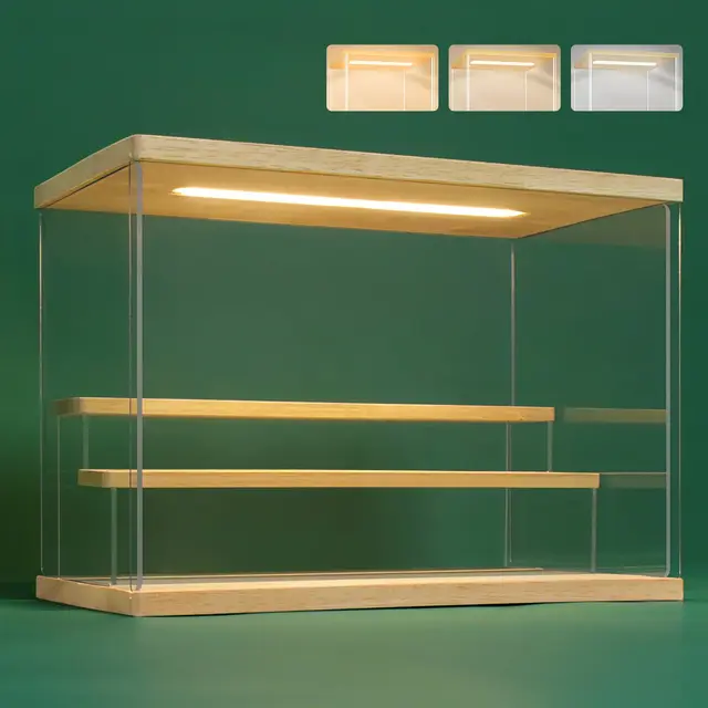 Nonemey Acryl-Vitrine mit Holzsockel 3 Stufen 31,5×18×23 cm
