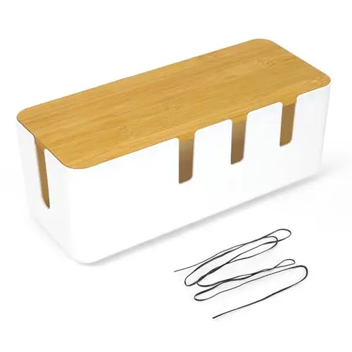 Kabelmanagement Box Weiß, Kabel Verstecken Box, 30x12x11CM ABS Kabel Aufbewahrungsbox zum Verstecken von Kabeln, Kabelmanagement Box mit Holzdeckel für Fernsehern Schreibtischen Hause Büro