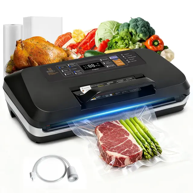 95kPa Vakumierergerät für Lebensmittel, 12-in-1 Vacuum Sealer mit Doppelter Heißsiegelung, Vakuumiergerät Doppelte Schweißnaht, Integriertem Cutter und Beutelspeicher, Abnehmbarer Tropfschale