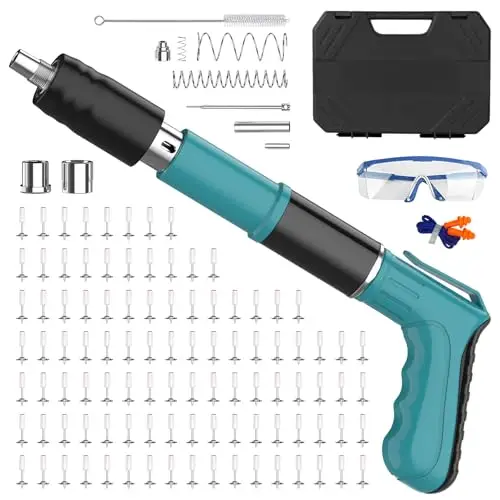 Nagelpistole Nail Gun mit 110 Stück Rund Nagel, Manuelle Mini Nagelpistole aus Stahl, Stahlnagelpistole Betonnagelpistole für Deckenwandanker, Drahtschlitzgerät,Hauswand