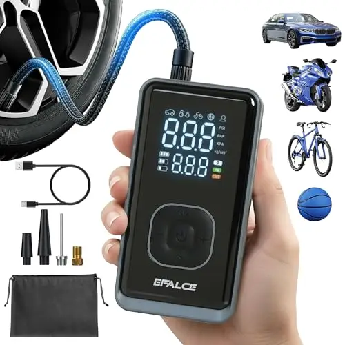 Kabelloser Elektrischer Luftpumpe 150 PSI Akku Kompressor mit LED Licht, Auto Stop & Powerbank Funktion, Tragbare Fahrradpumpe & Reifenpumpe für Auto, E Bike, Motorrad & Bälle