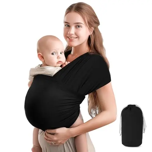 Tragetuch Baby Neugeboren, Baby Tragetuch Neugeborene aus Weicher Baumwolle, Belastbar Bis 15 kg, Schwarz Babytragetuch mit Länge 5,3m,Einfach zu Binden,Geeignet Babytrage Neugeborene Ab Geburt