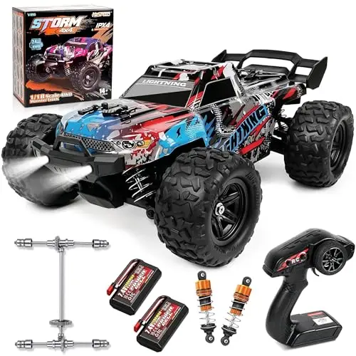 Ferngesteuerte Autos - 1:18 4WD Rc Auto 40KMH Hochgeschwindigkeit 2,4 Ghz Offroad-Truck Mit MetallstoßDäMpfern&Metallgetrieben GeläNdefahrzeug Mit Zwei Batterien FüR Erwachsene Kinder –Blau