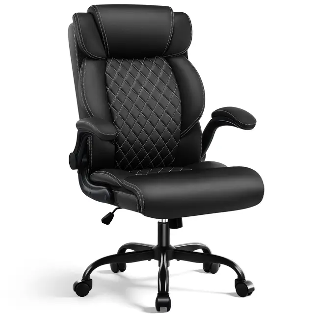 Chefsessel bis 200 kg, Bürostuhl Ergonomisch aus Kunstleder mit Verstellbaren Armlehnen und Rollen, Drehstuhl mit Hoher Rückenlehne – CompuetrStuhl für Büro und Homeoffice, Schwarz
