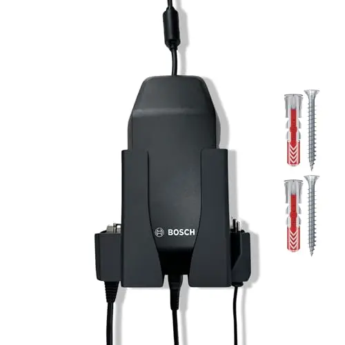 Wandhalterung für das Bosch E-Bike Ladegerät BPC3400 4A [GRATIS MONTAGEKIT] in Schwarz Matt - Saubere Lösung für Ihr Bosch Ebike Smart System gegen herumfliegende Kabel
